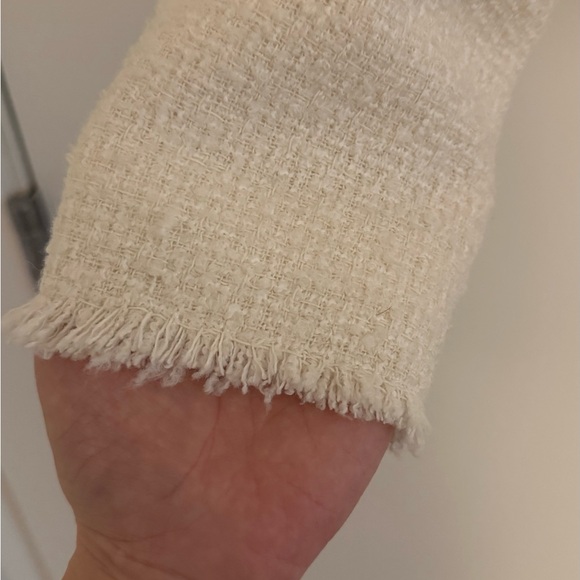 Mango Tweed Jacket Blazer NWOT Size M Cream Cotton Blend - Picture 5 of 8